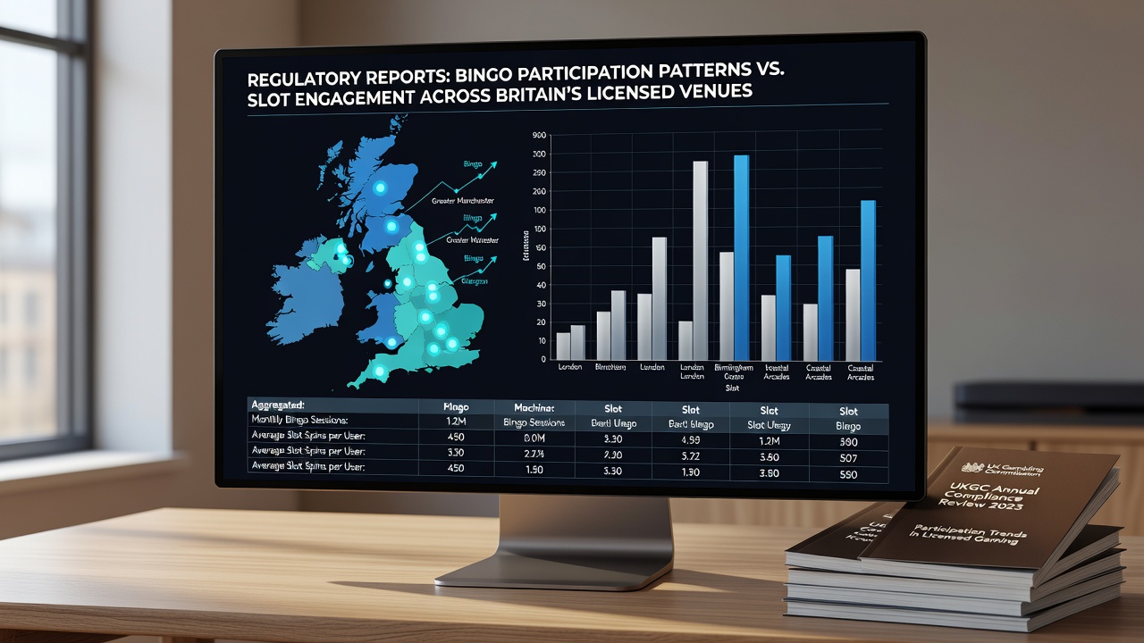 Infographic comparing bingo hall activity levels against digital slot machine usage statistics in Britain